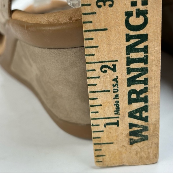 earth Taupe Beige Leather Suede Boho Open Toe Lace 2.5” Wedge Bootie Size 9.5 W - Picture 9 of 9
